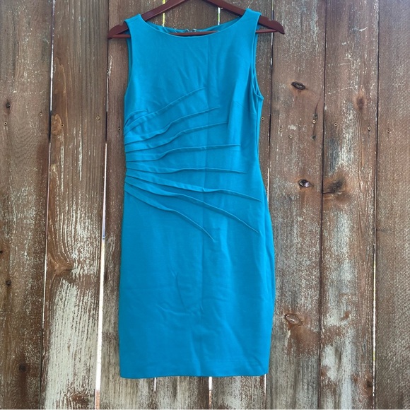 CACHE CONTOUR Women’s Blue Teal Sheath Pencil Dress Sleeveless Mini Size 8 - Picture 1 of 11